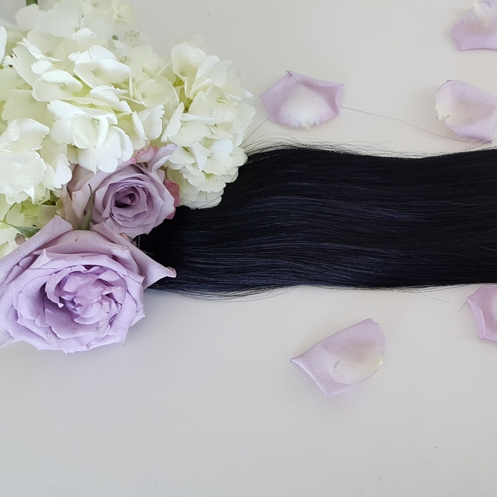 Black clip on human hair extensions Remy 18”